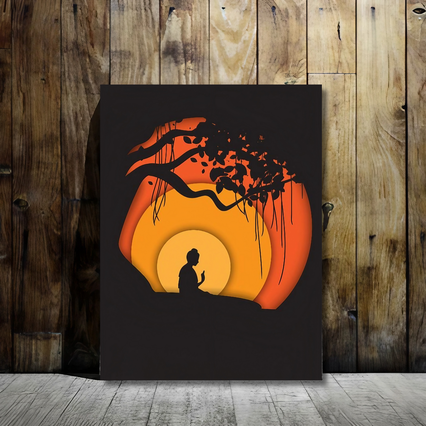 Buddha Under the Bodhi Tree - Framed Canvas Art