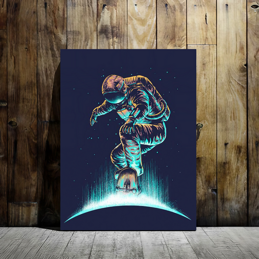 Space Skateboarder - Framed Canvas Art
