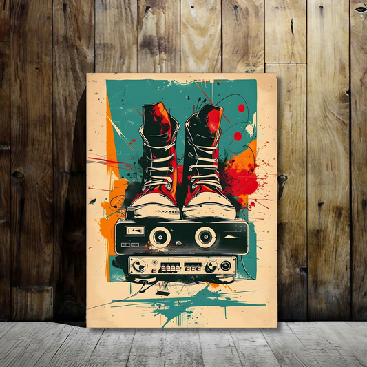 Graffiti Sneakers & Beats - Framed Canvas Art
