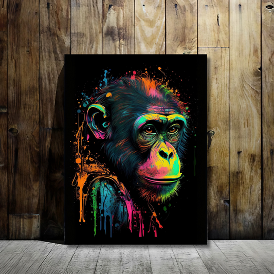 Neon Primate - Framed Canvas Art