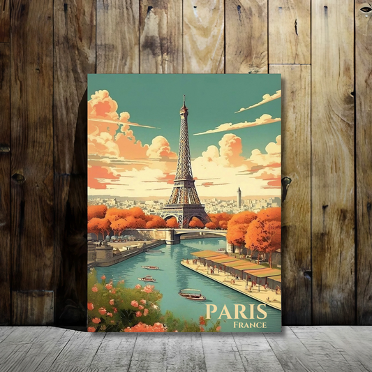 Paris, France - Eiffel Tower by the Seine in Autumn - Framed Canvas Art