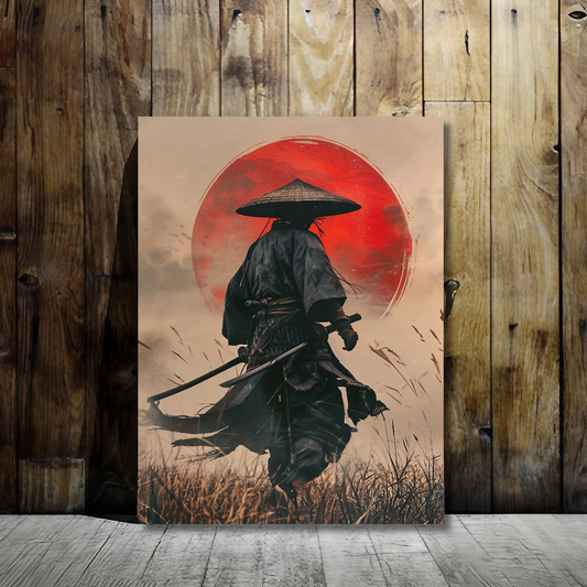 Samurai in the Rising Sun - Framed Canvas Art