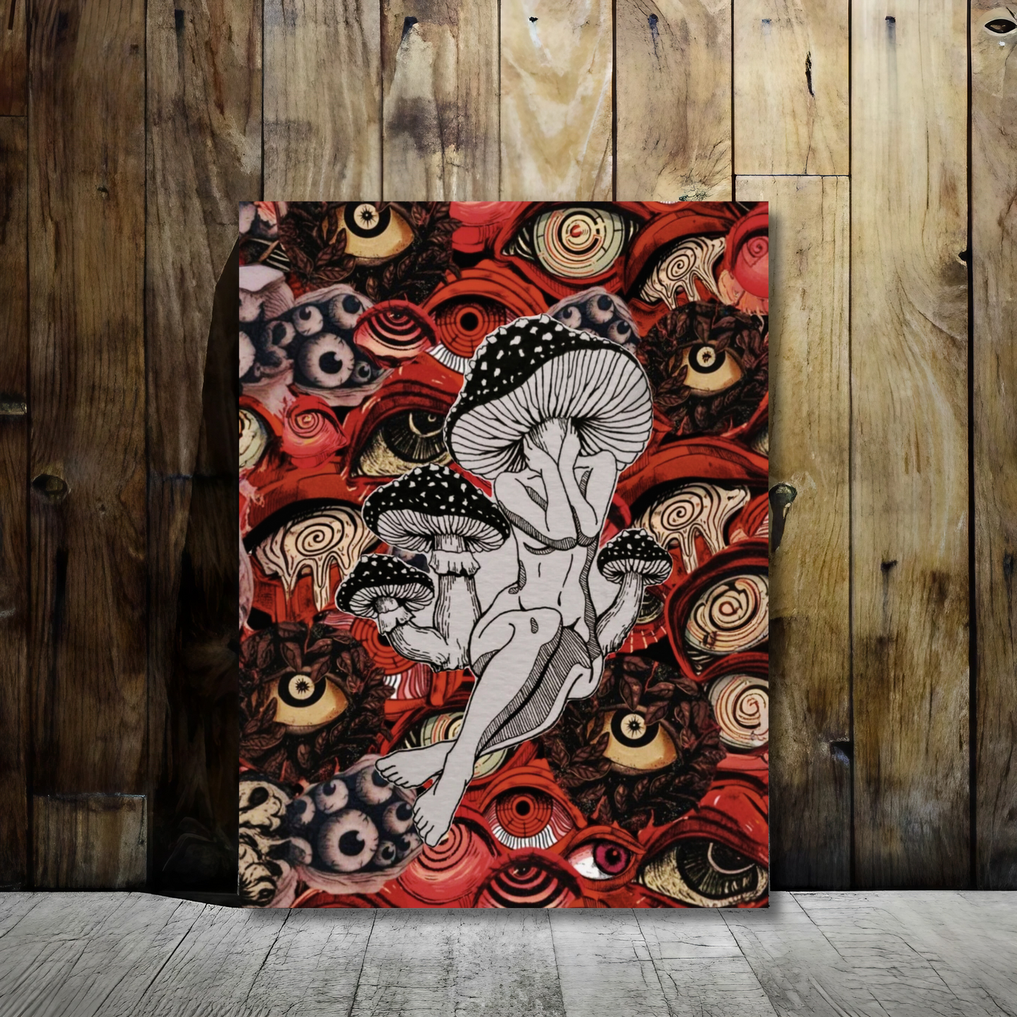 Psychedelic Shrooms and Eyes - Framed Canvas Art