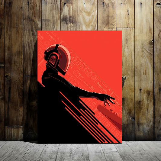 Retro Synthwave Helmet - Framed Canvas Art