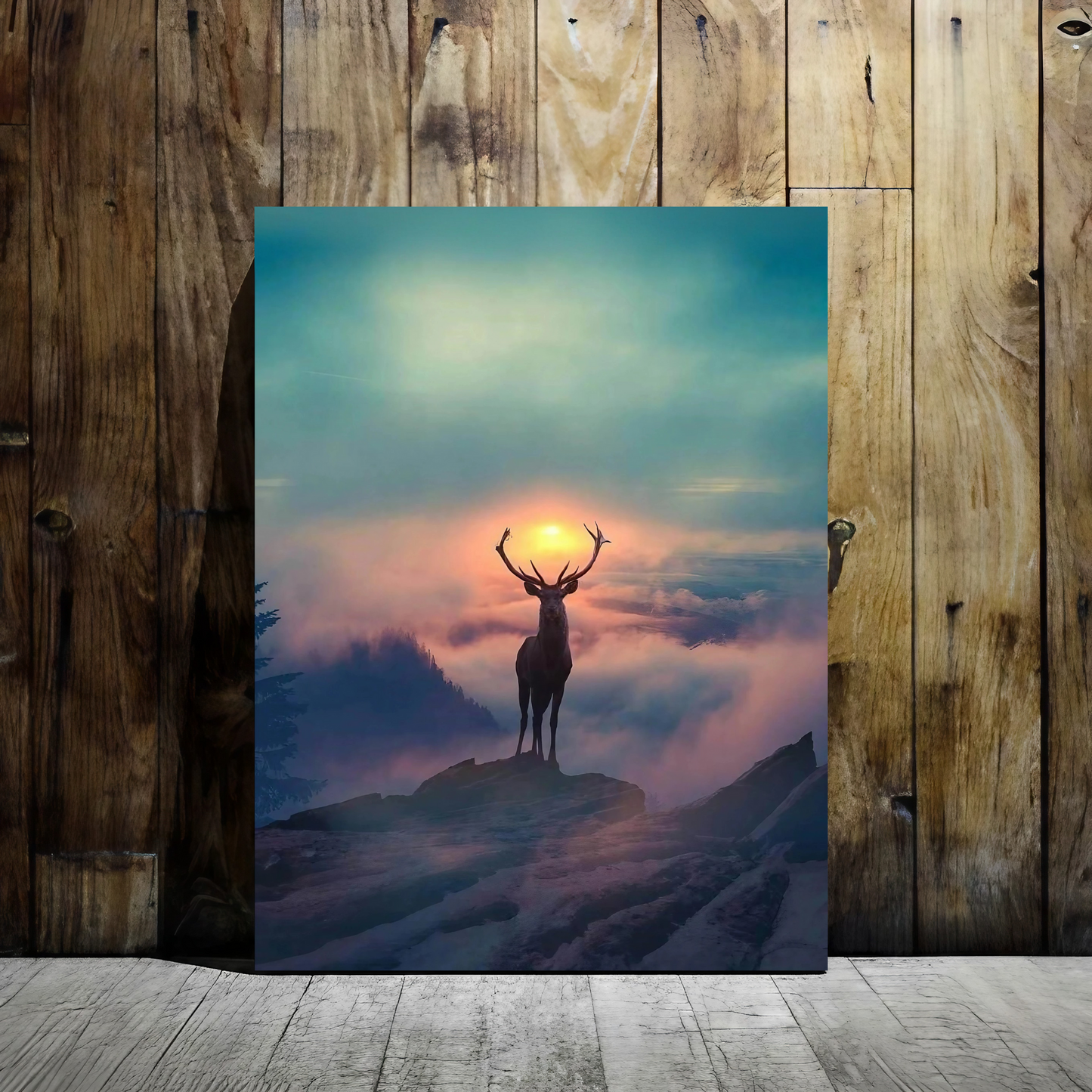 Rise Above All - Majestic Deer at Sunrise - Framed Canvas Art