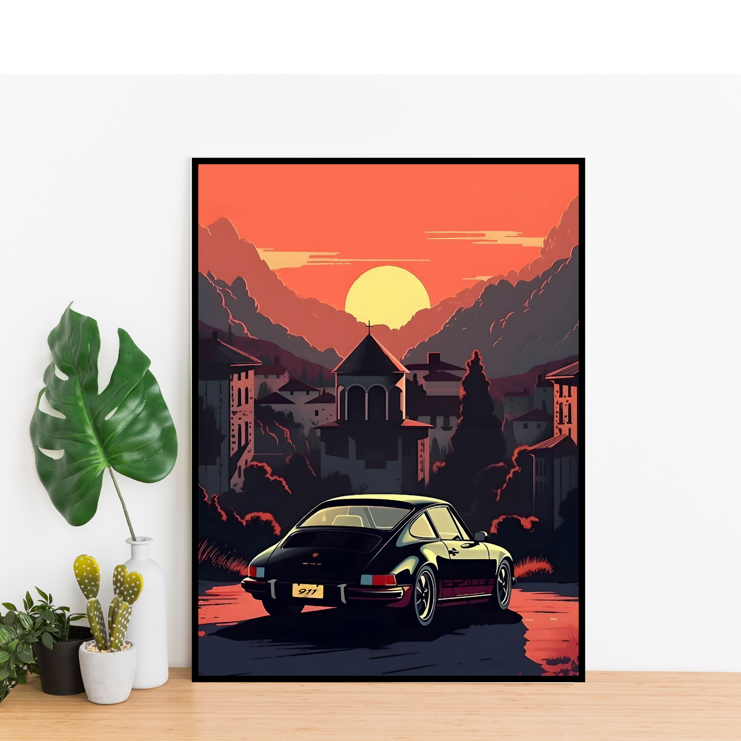 Vintage Porsche 911 at Sunset - Framed Canvas Art