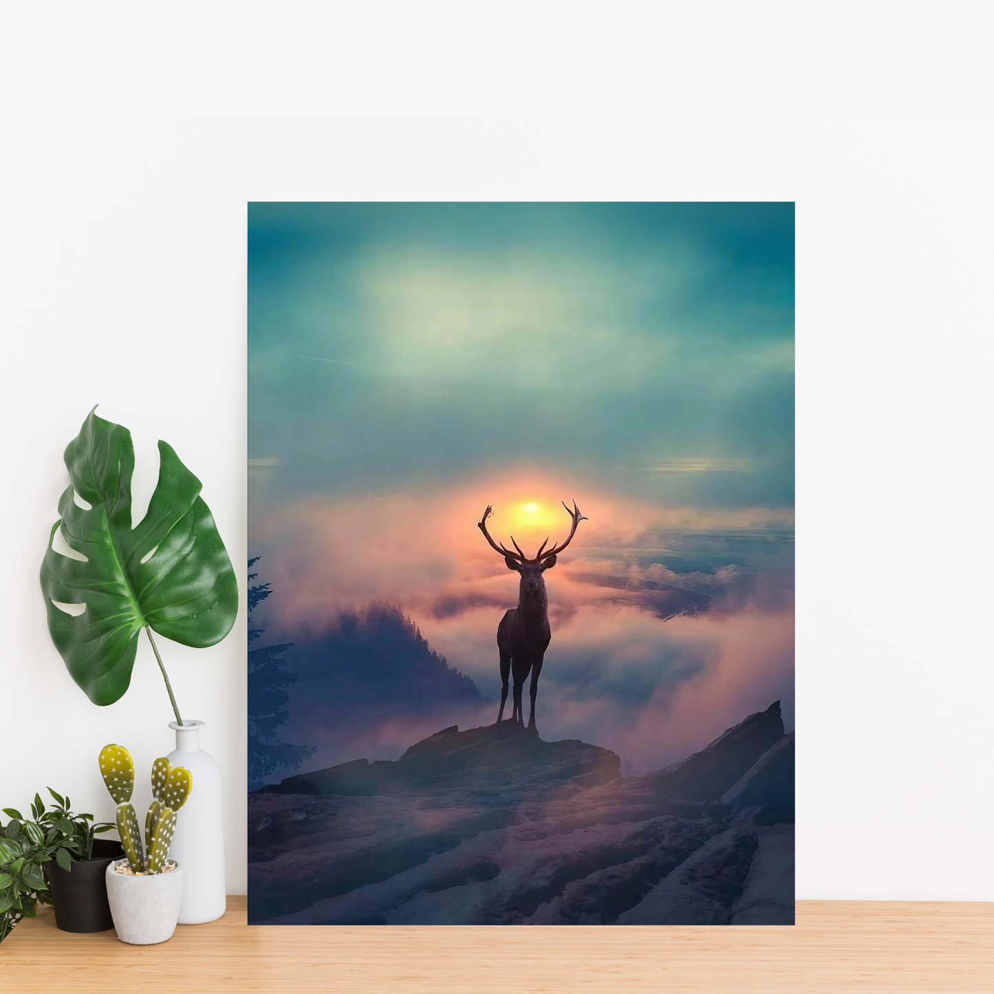 Rise Above All - Majestic Deer at Sunrise - Framed Canvas Art