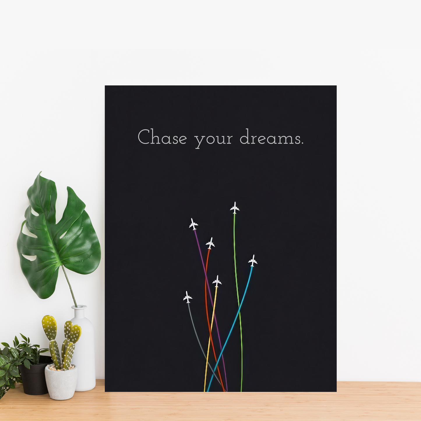 Chase Your Dreams - Minimalist Airplane Art - Framed Canvas Art