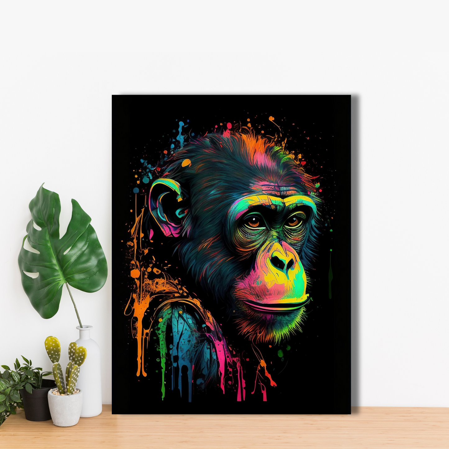 Neon Primate - Framed Canvas Art