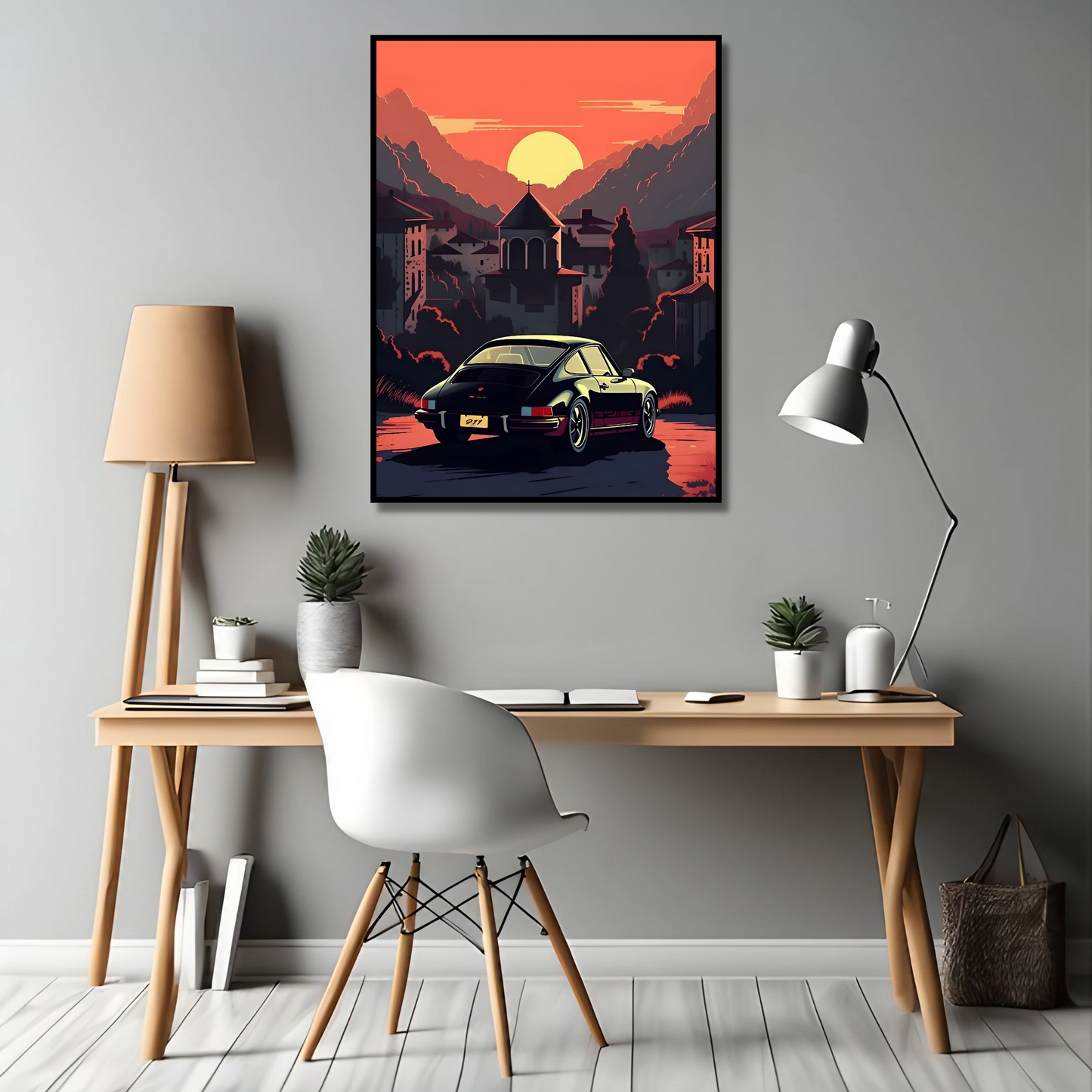 Vintage Porsche 911 at Sunset - Framed Canvas Art