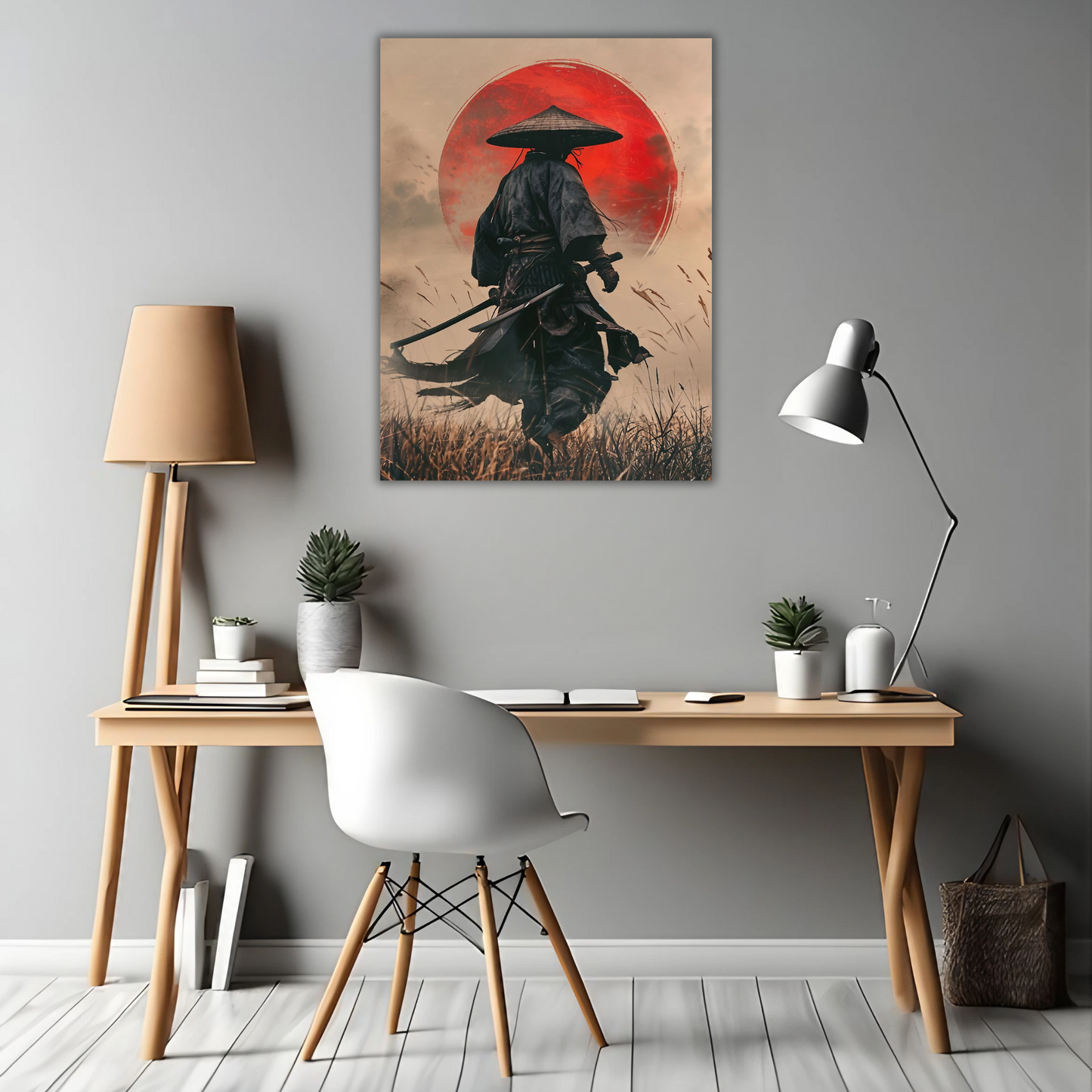 Samurai in the Rising Sun - Framed Canvas Art