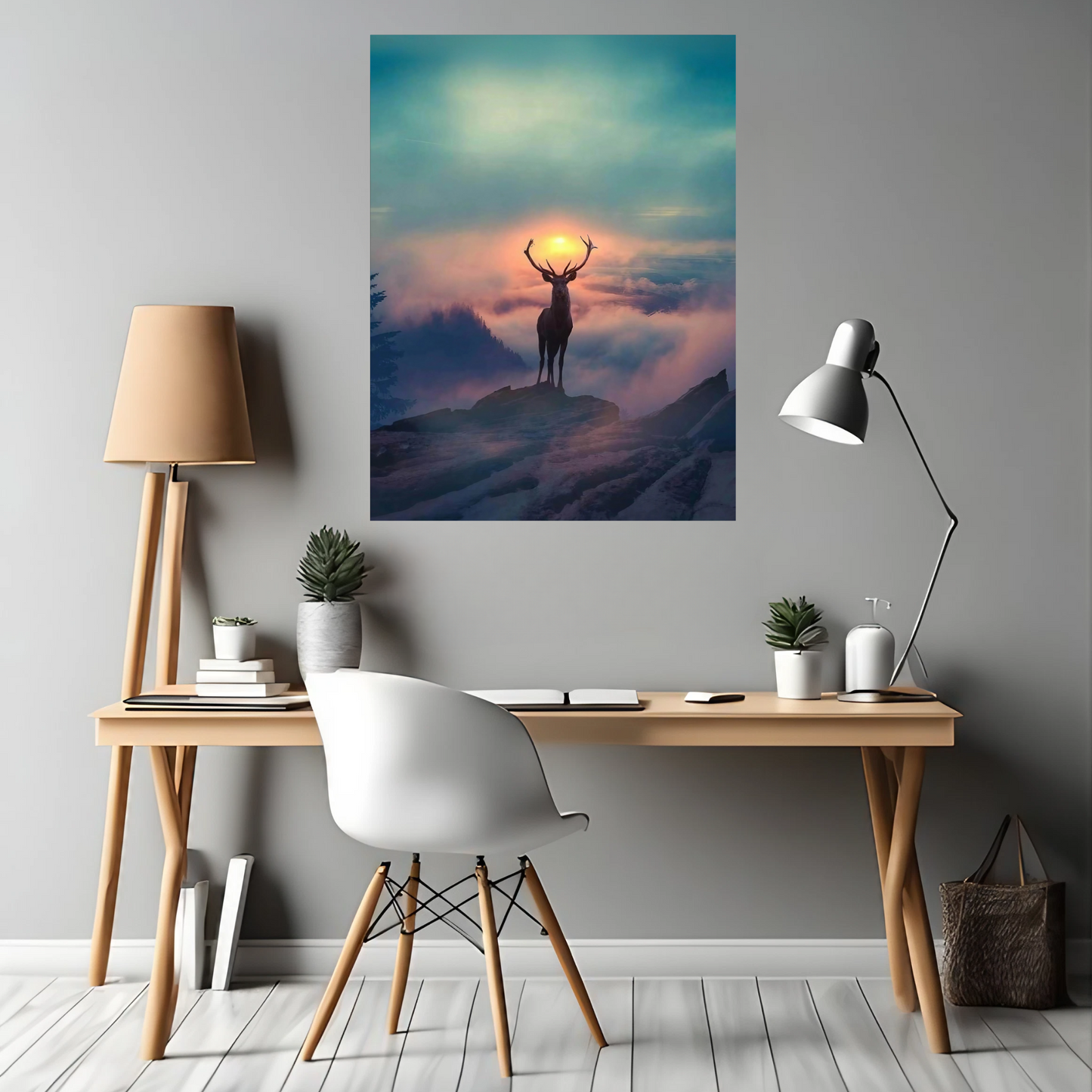Rise Above All - Majestic Deer at Sunrise - Framed Canvas Art