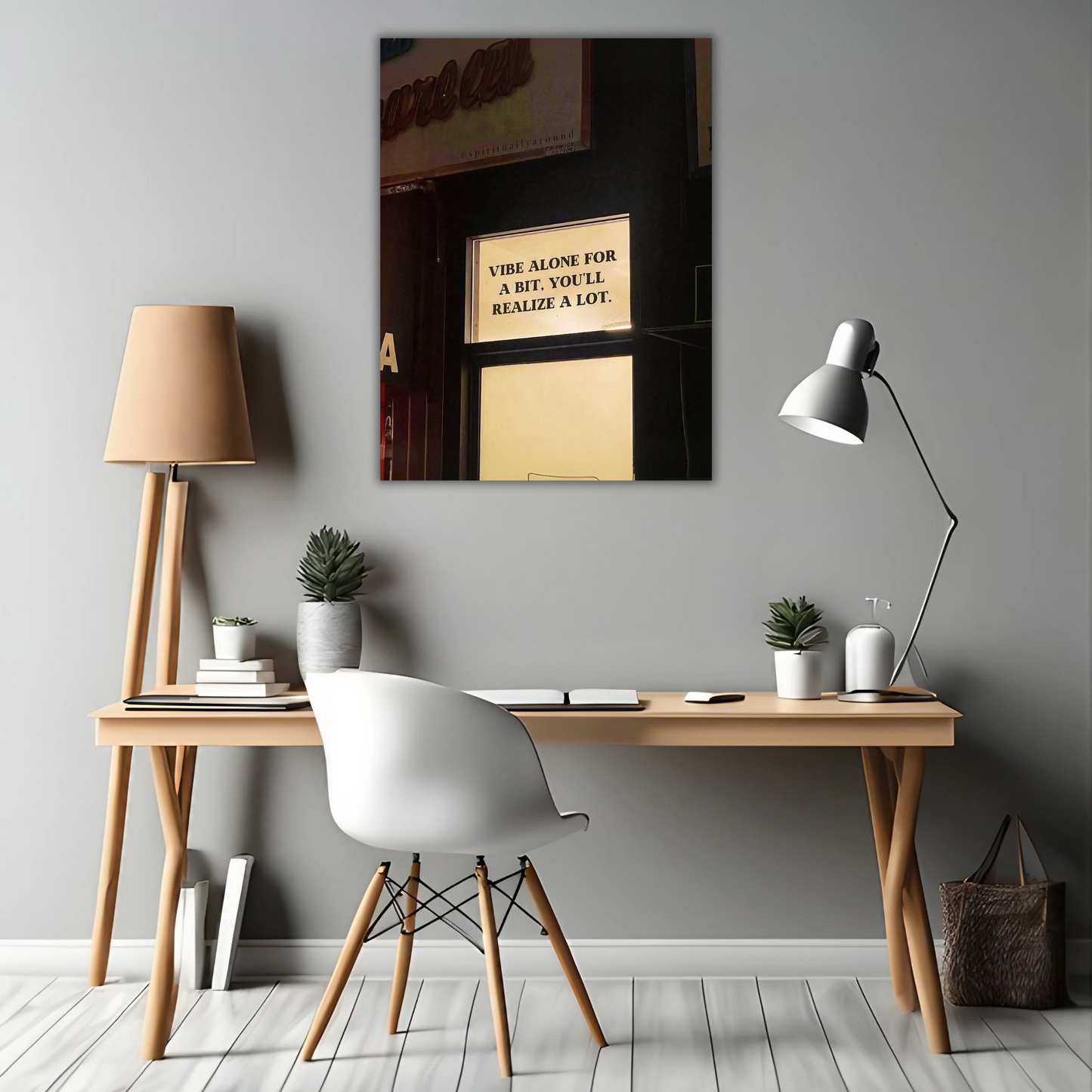 Vibe Alone - Reflective Quote - Framed Canvas Art