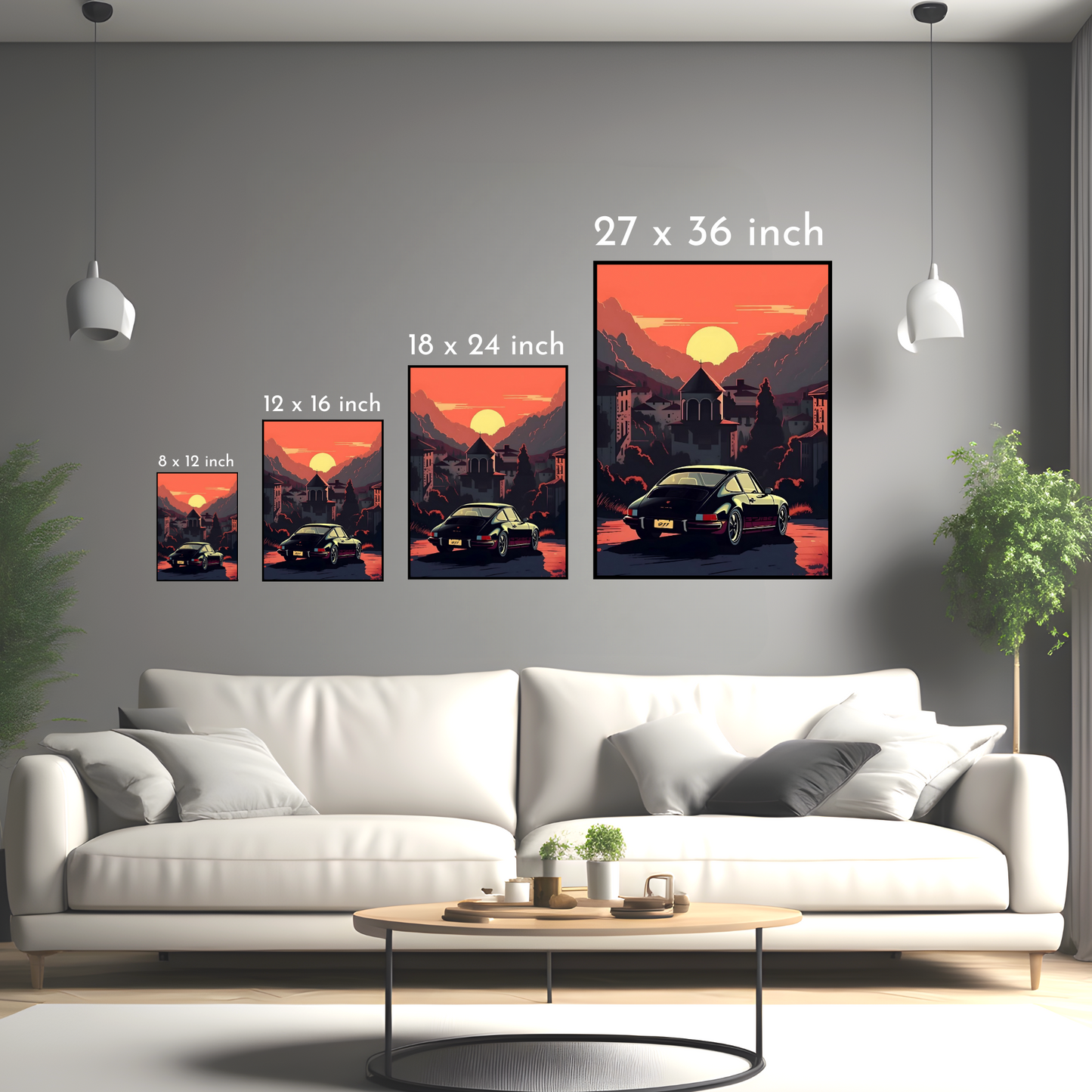 Vintage Porsche 911 at Sunset - Framed Canvas Art