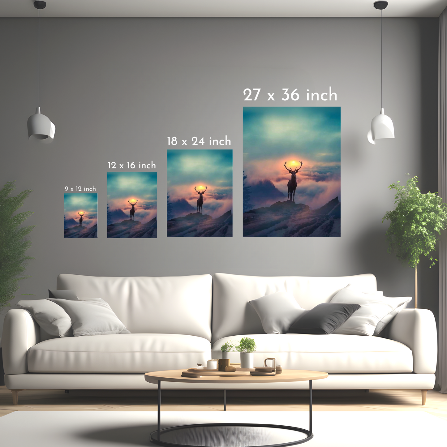 Rise Above All - Majestic Deer at Sunrise - Framed Canvas Art