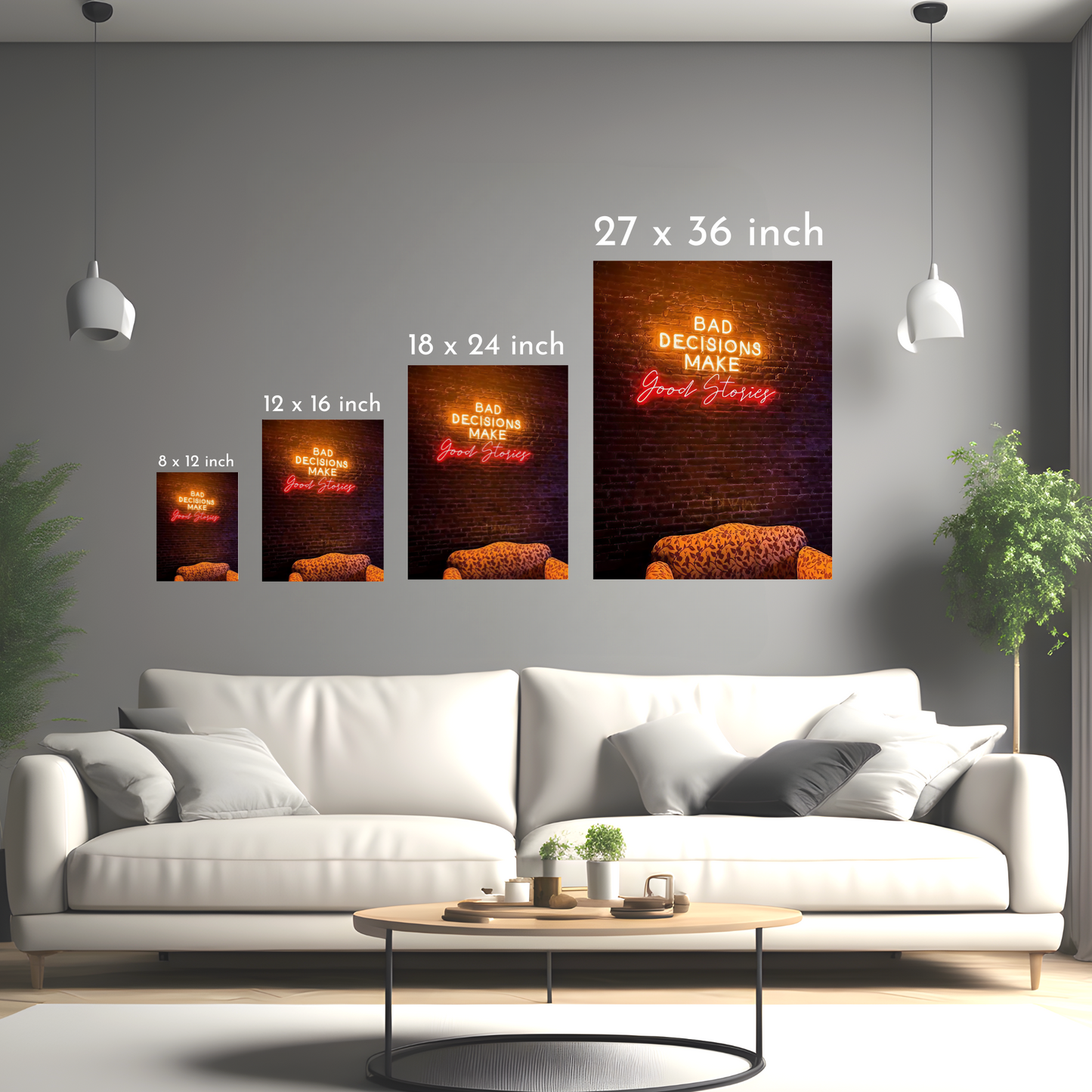 Bad Decisions Make Good Stories - Neon Wall Art - Framed Canvas Art