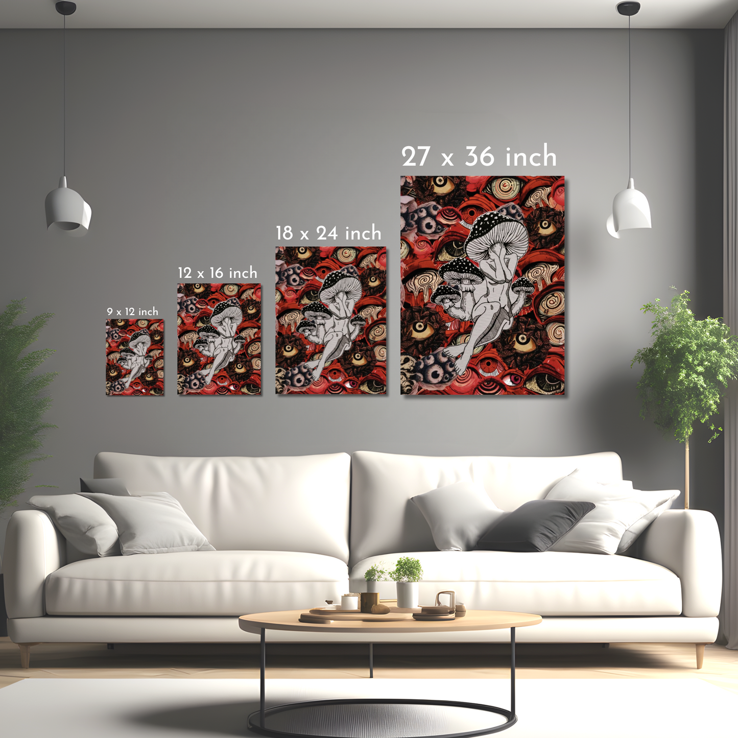 Psychedelic Shrooms and Eyes - Framed Canvas Art