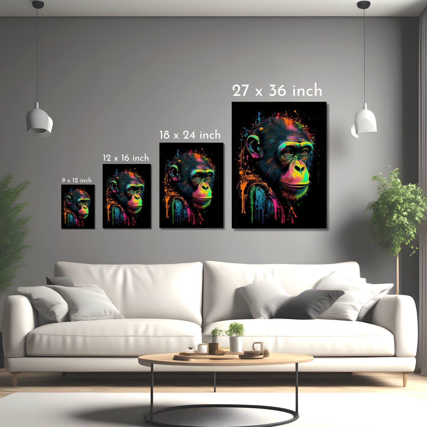 Neon Primate - Framed Canvas Art