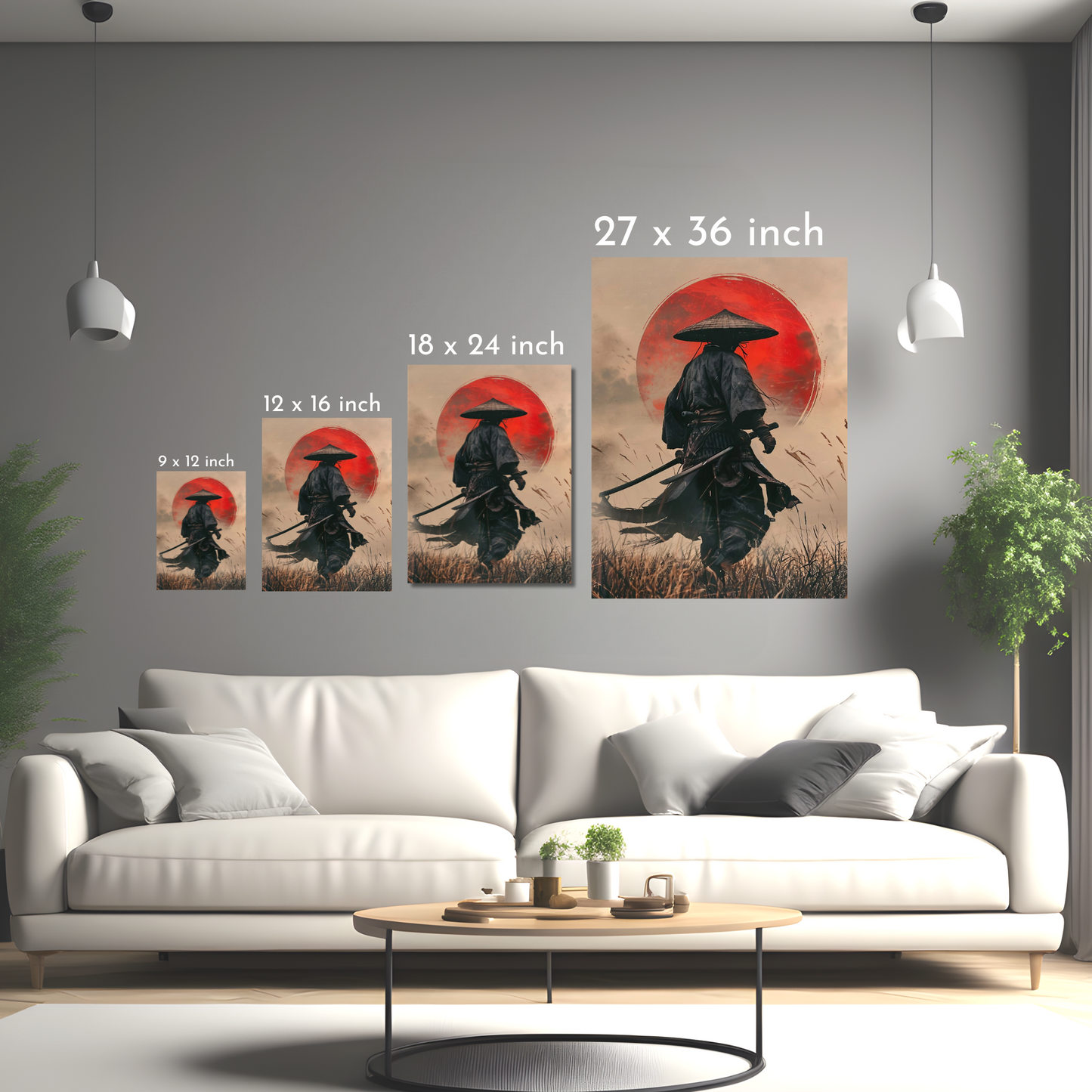 Samurai in the Rising Sun - Framed Canvas Art