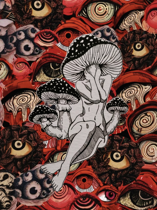 Psychedelic Shrooms and Eyes - Framed Canvas Art