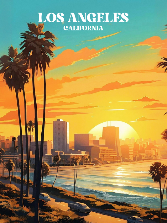Golden Hour in Los Angeles - Framed Canvas Art