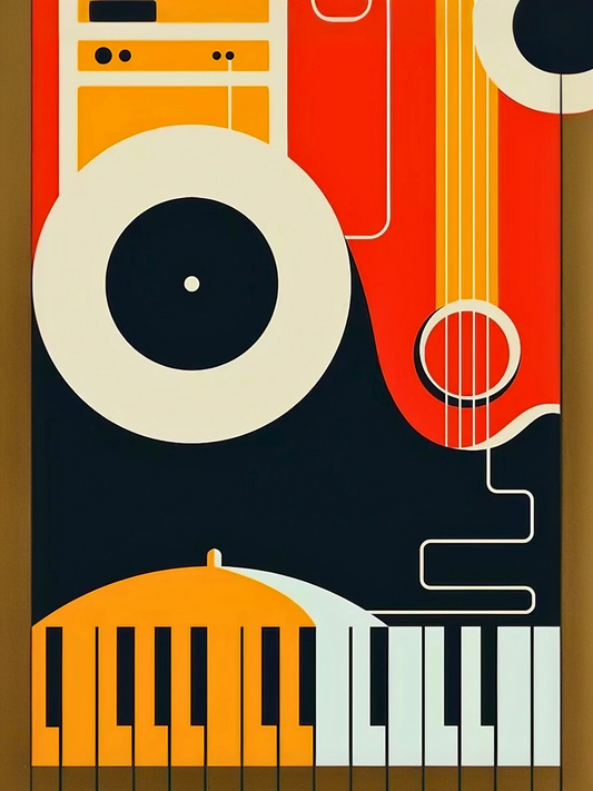 Retro Music Vibes - Framed Canvas Art