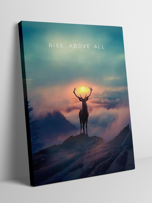 Rise Above All - Majestic Deer at Sunrise - Framed Canvas Art
