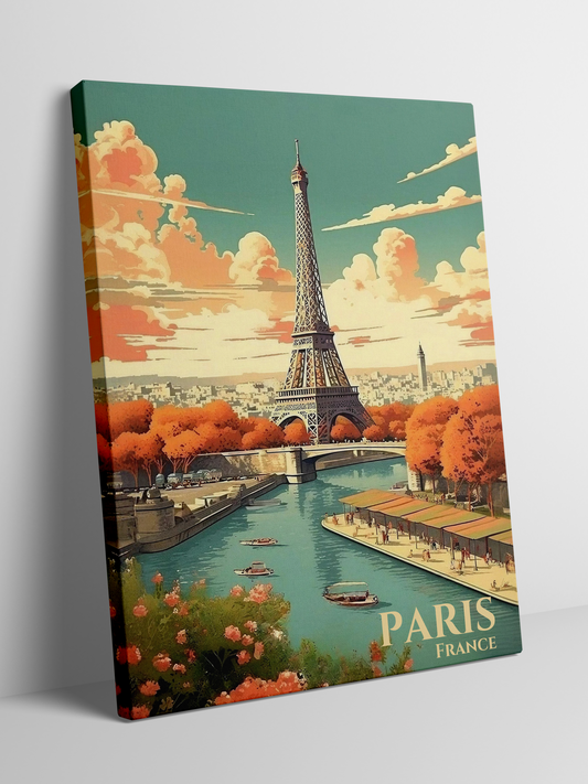 Paris, France - Eiffel Tower by the Seine in Autumn - Framed Canvas Art