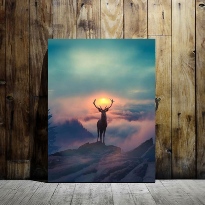 Rise Above All - Majestic Deer at Sunrise - Framed Canvas Art