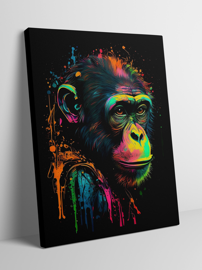 Neon Primate - Framed Canvas Art