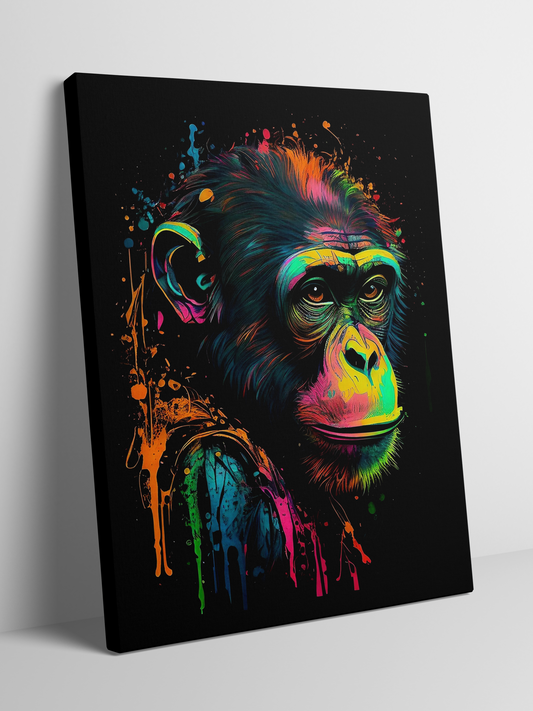 Neon Primate - Framed Canvas Art