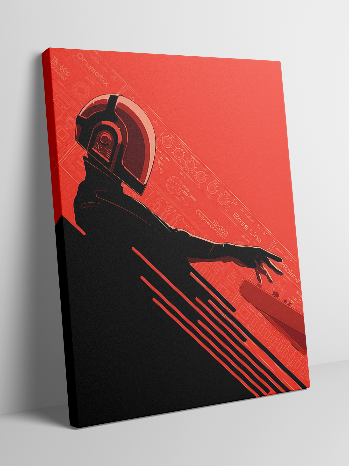 Retro Synthwave Helmet - Framed Canvas Art
