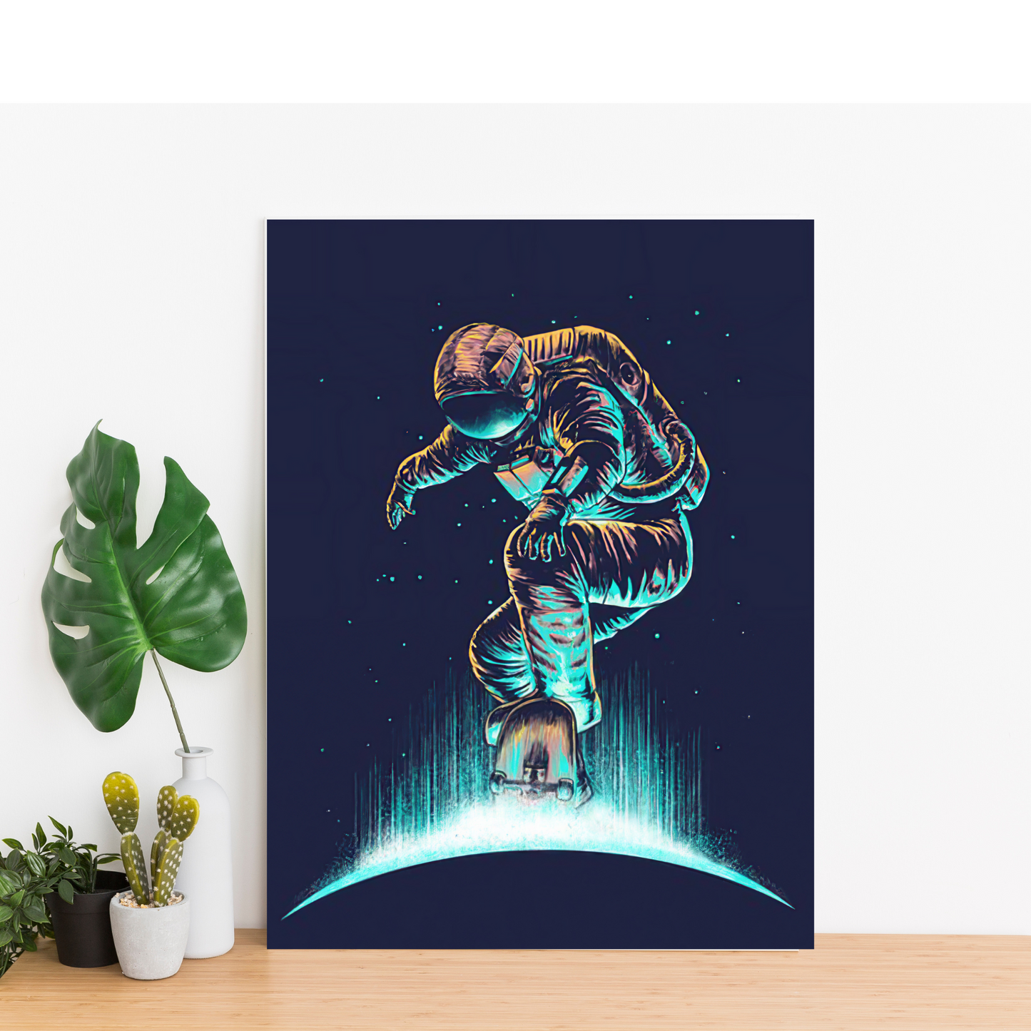 Space Skateboarder - Framed Canvas Art