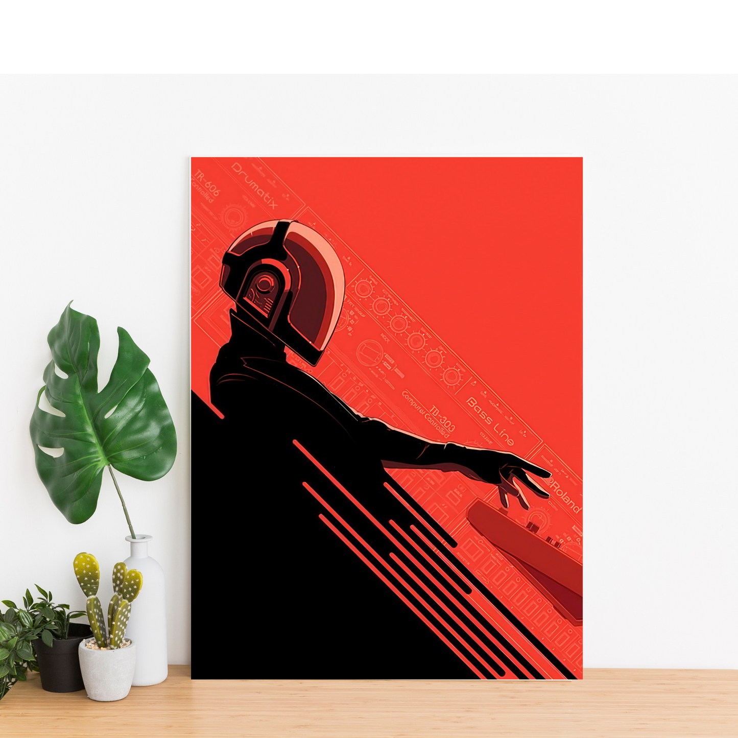 Retro Synthwave Helmet - Framed Canvas Art