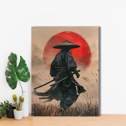 Samurai in the Rising Sun - Framed Canvas Art