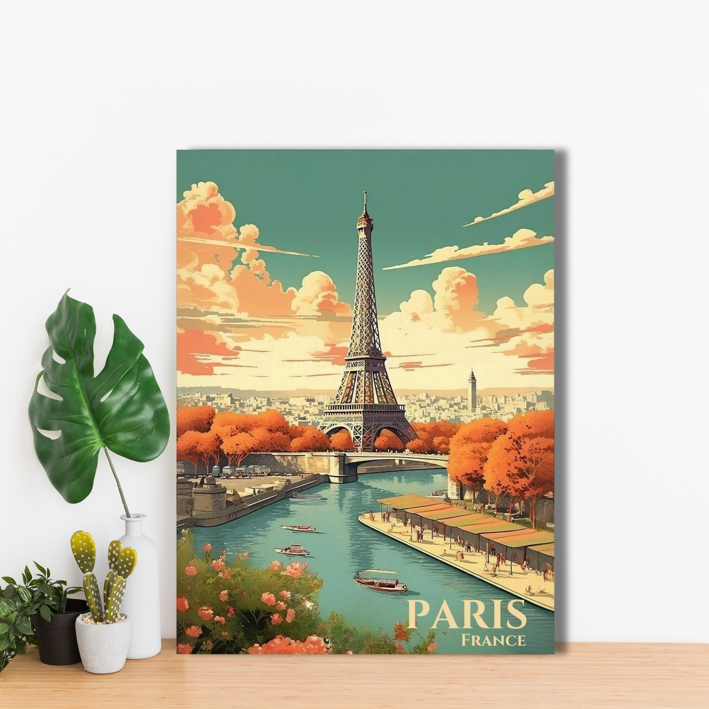 Paris, France - Eiffel Tower by the Seine in Autumn - Framed Canvas Art