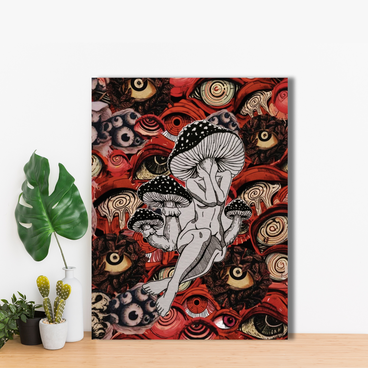 Psychedelic Shrooms and Eyes - Framed Canvas Art