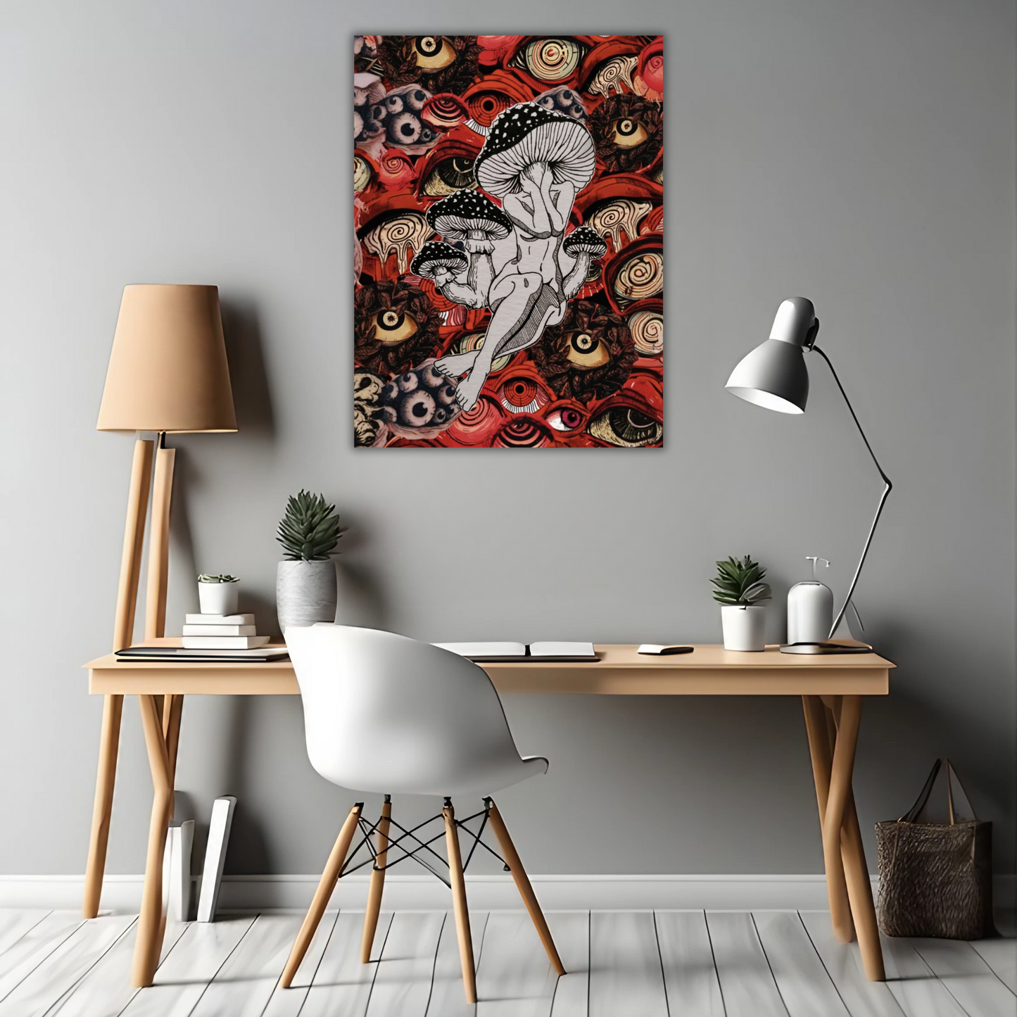 Psychedelic Shrooms and Eyes - Framed Canvas Art