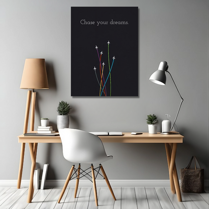 Chase Your Dreams - Minimalist Airplane Art - Framed Canvas Art