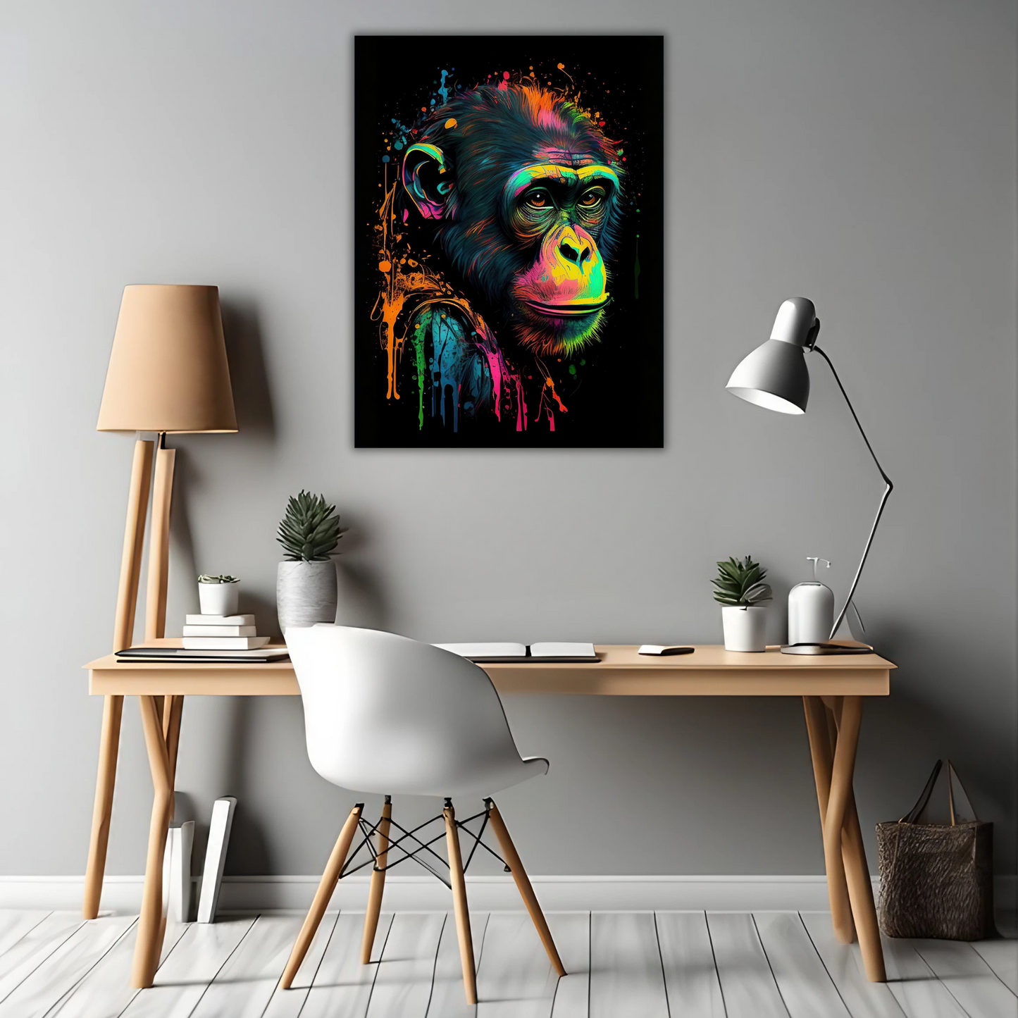 Neon Primate - Framed Canvas Art