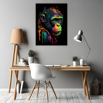Neon Primate - Framed Canvas Art