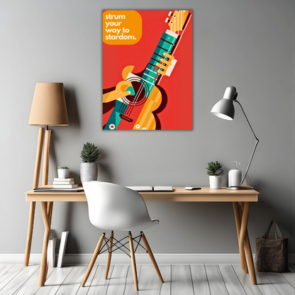 Vibrant Guitar Pop Art - Framed Canvas Art