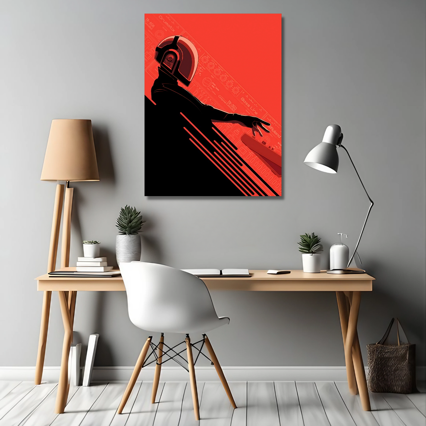 Retro Synthwave Helmet - Framed Canvas Art