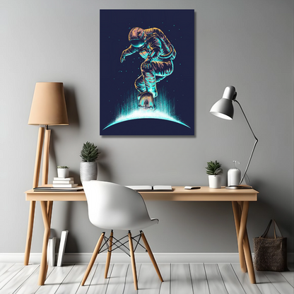Space Skateboarder - Framed Canvas Art