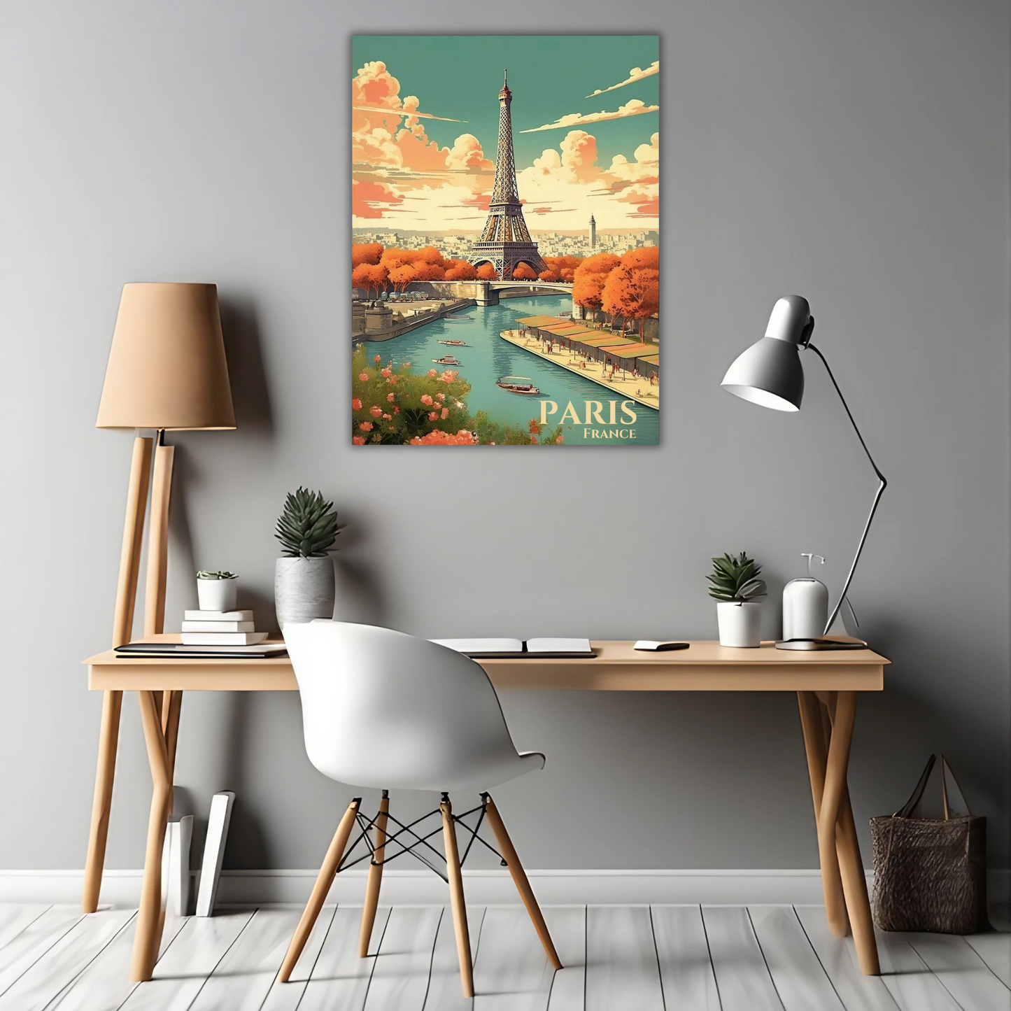 Paris, France - Eiffel Tower by the Seine in Autumn - Framed Canvas Art
