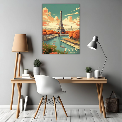 Paris, France - Eiffel Tower by the Seine in Autumn - Framed Canvas Art