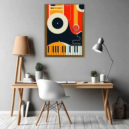 Retro Music Vibes - Framed Canvas Art