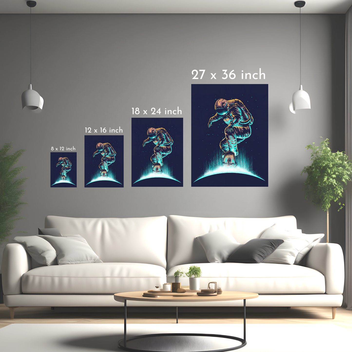 Space Skateboarder - Framed Canvas Art