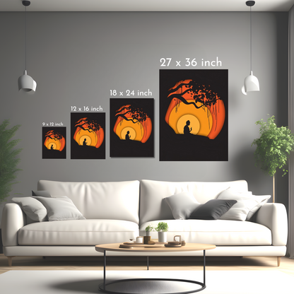 Buddha Under the Bodhi Tree - Framed Canvas Art