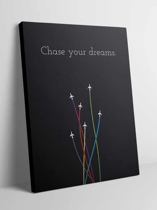 Chase Your Dreams - Minimalist Airplane Art - Framed Canvas Art